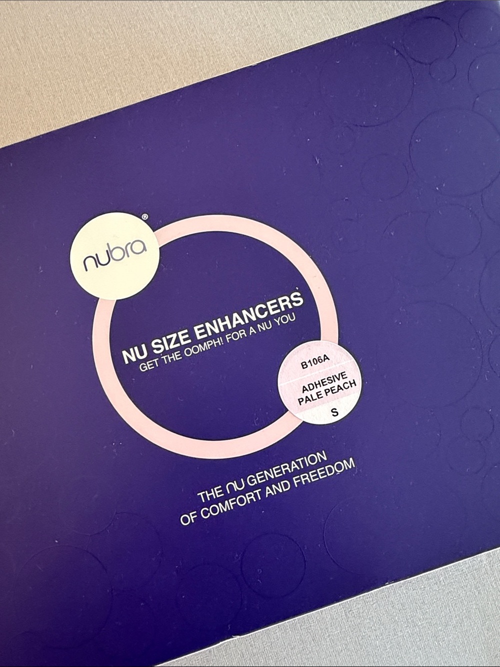 NuBra Adhesive Nu Size Enhancers in Pale Peach with Purple Packaging